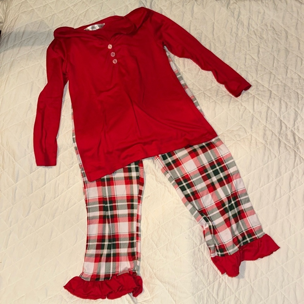 ROYAL STANDARD MANSFIELD PLAID RUFFLE SLEEP PANTS & RED TOP GIRLS M (8)